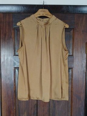 Elementz Tan Sleeveless Pleated Mock-Neck Camisole